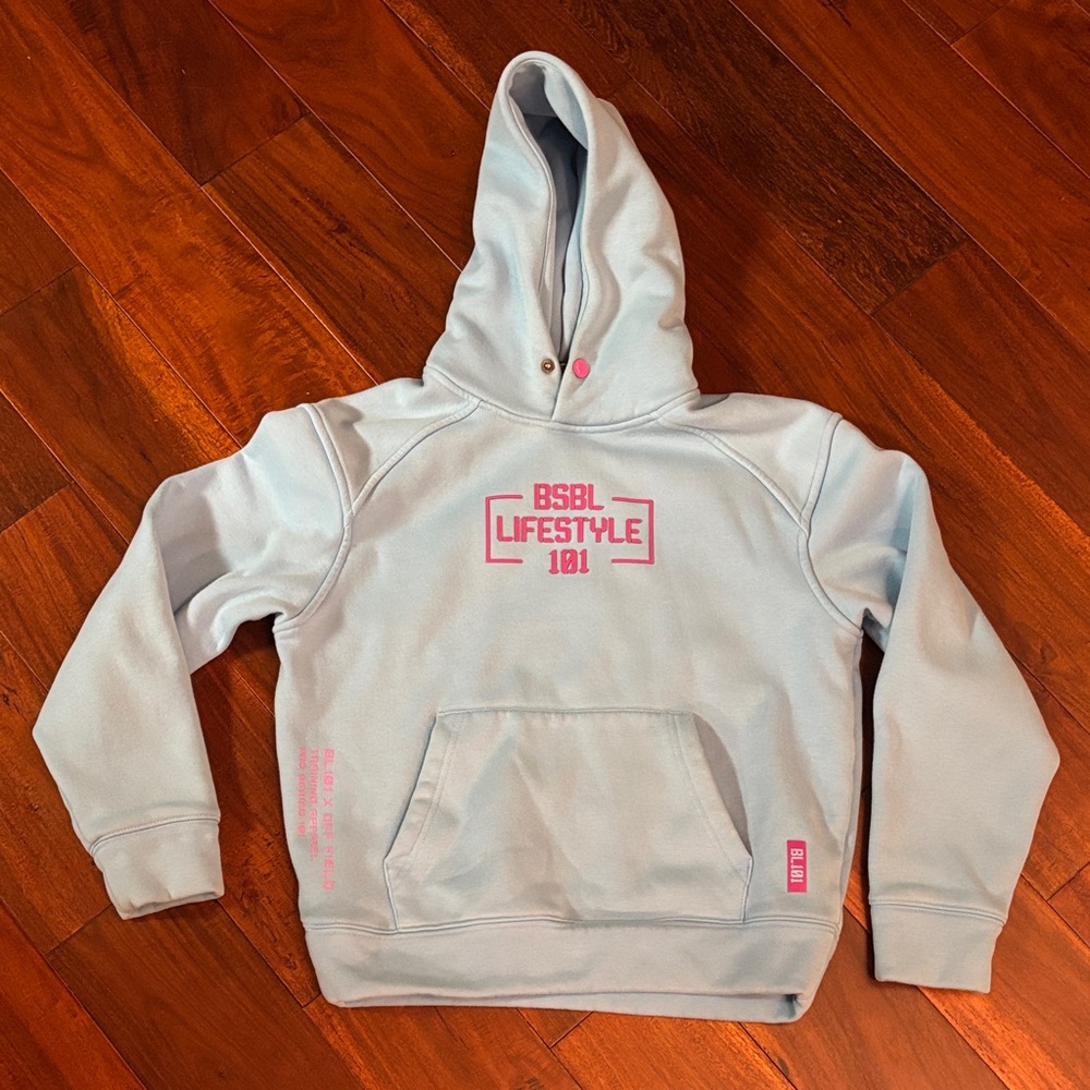 Baseball Lifestyle 101 Hoodie Sweatshirt Cotton Candy Blue and Pink Youth Large